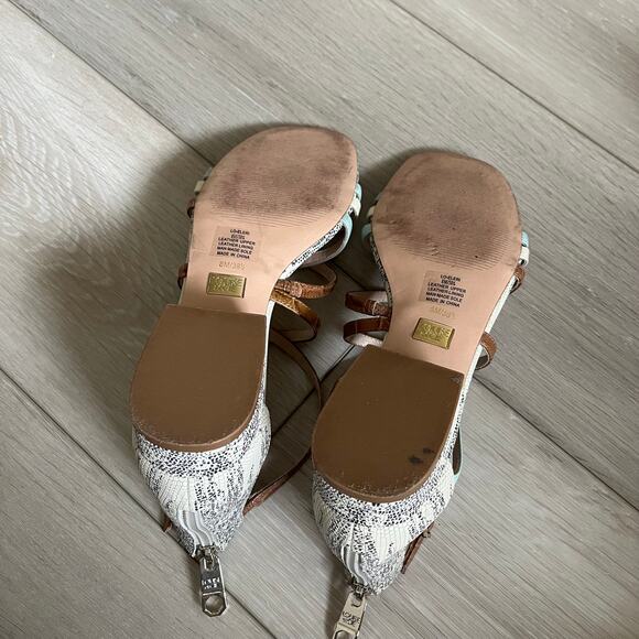 LOUISE et CIE 'Eleri' Women's 8M Square Toe Leather Sandal Tan Cream Aqua - Picture 6 of 7